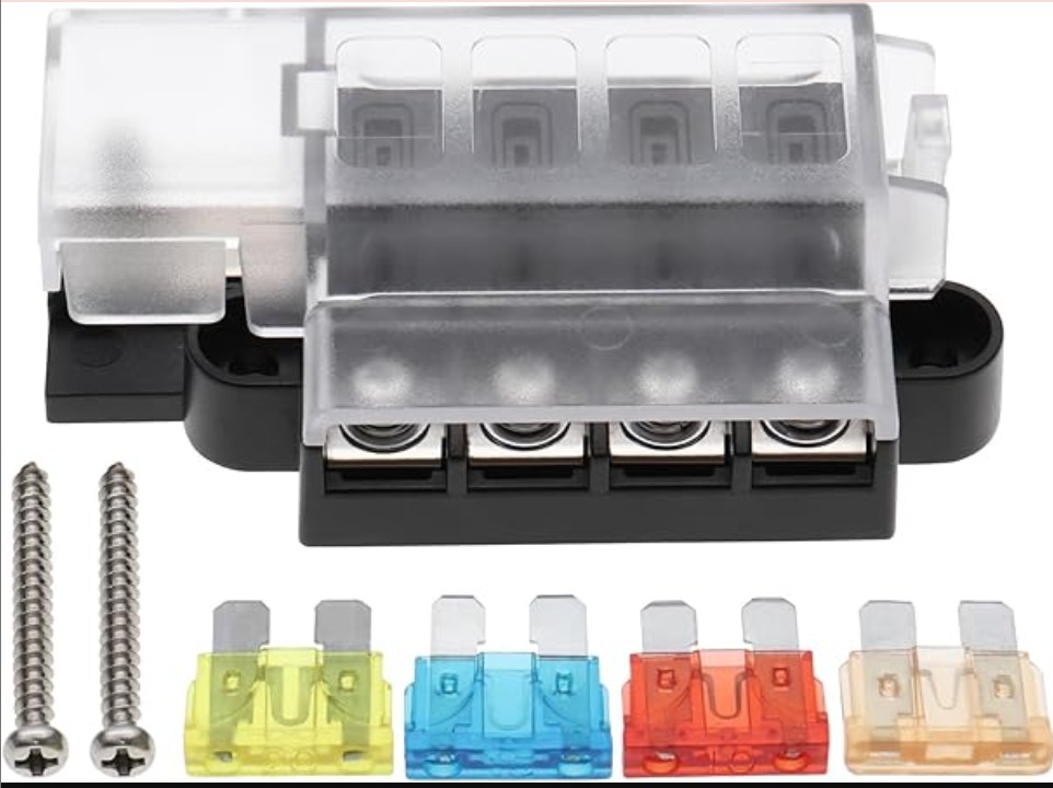 [B0DD749XG3] Automotive 4 Way Waterproof Fuse Box Metal Fuse Box 9.3x4.4cm